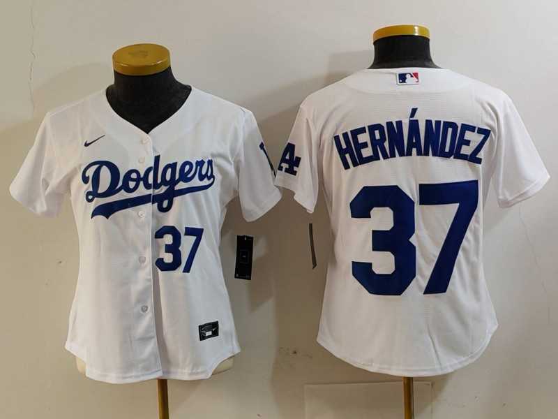 Women%27s Los Angeles Dodgers #37 Teoscar Hernandez Number White Cool Base Stitched Jerseys